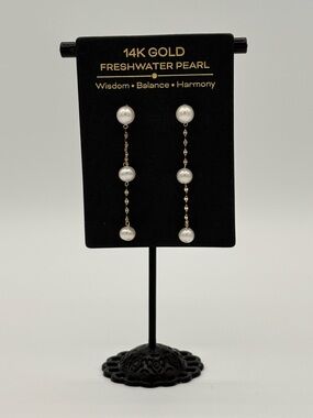 Brand New 14k Gold Freshwater Pearl Chain Earrings